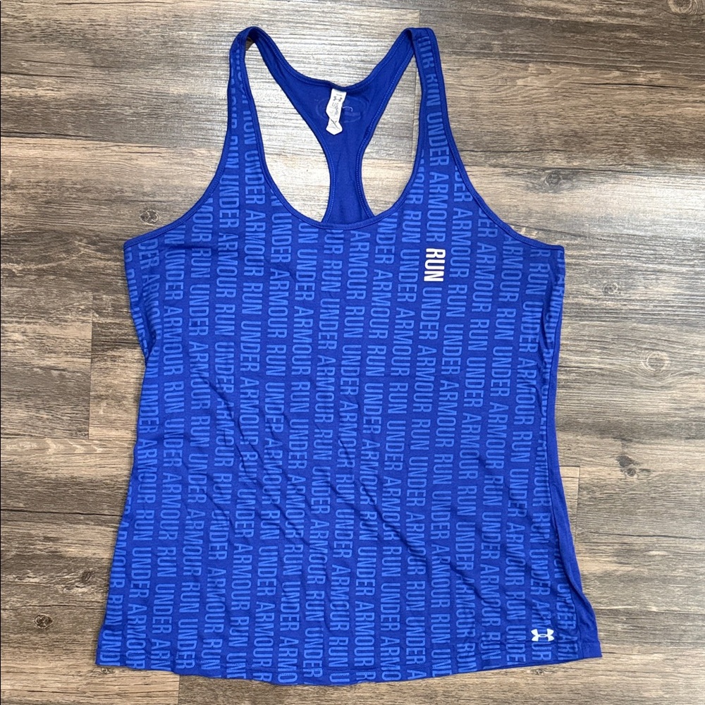 Under Armour Women's Blue Tank Top Run Workout Athletic L Large Heat Gear